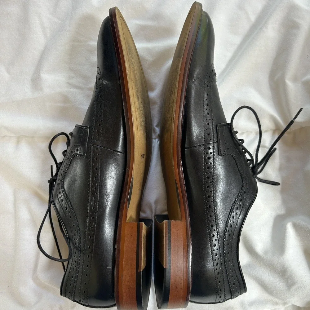 Aston Grey‎ Men's Lovorwen Wingtip Oxfords Size 11.5 Dress Shoes Black Leather